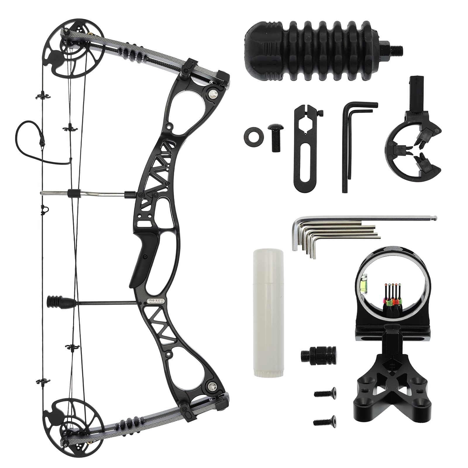 Drake Pathfinder Starter Compoundbogen Set RH 40–65 lbs einstellbar 320fps | Bogenschießen Kit mit Zubehör für Erwachsene Jugend Anfänger Jagdbogen