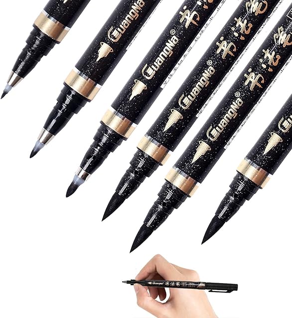 Calligraphy Pens - Reastar 6 PCS Calligraphy Set for Beginners, Refill Brush Pens Calligraphy - For Lettering, Beginners Writing, Signature, Watercolor Illustrations, Design And Art Drawing (4 Sizes)
