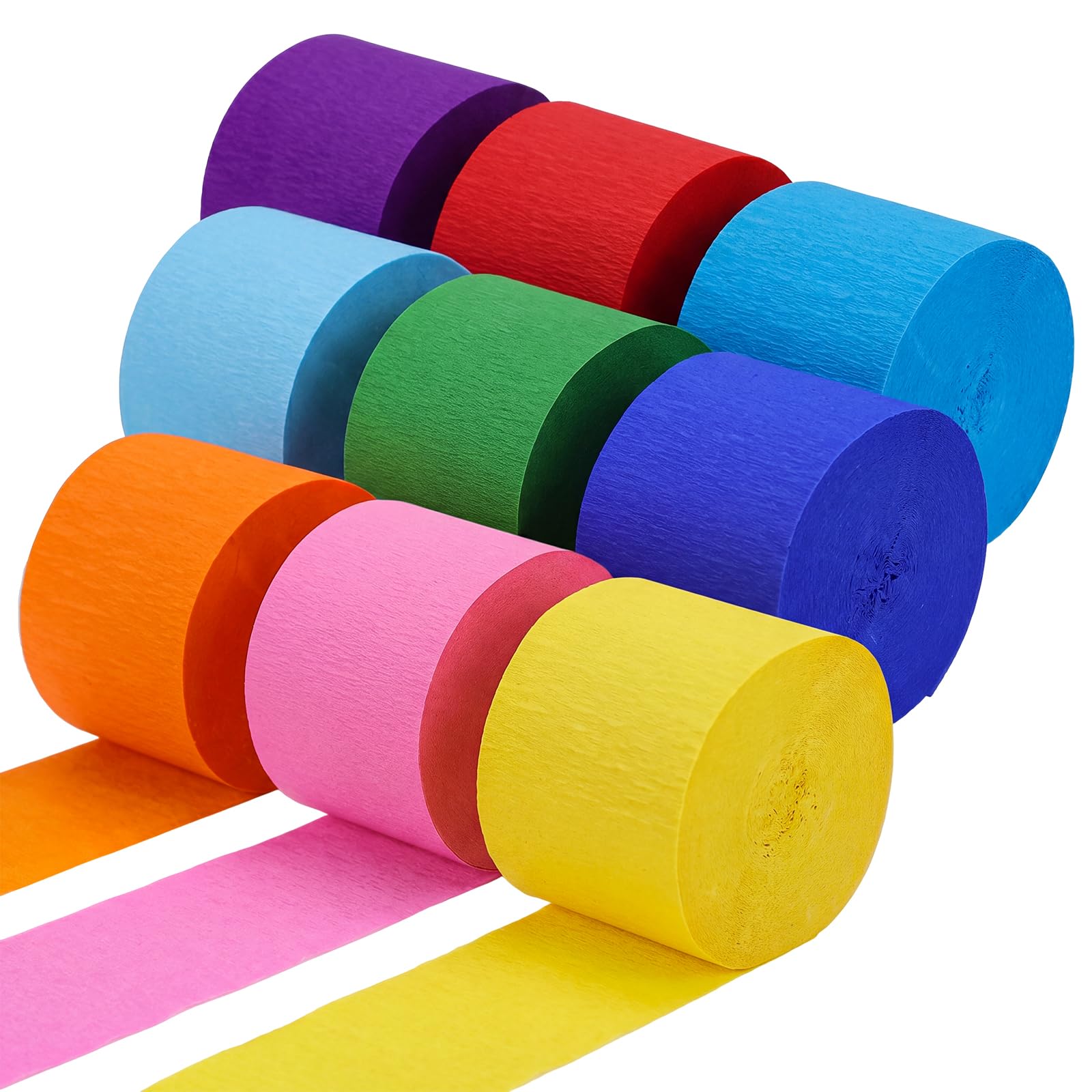 Crepe Paper Streamers 9 Rolls 738ft, Rainbow Streamers Party Decorations for Birthday Retirement Party Wedding Decor, 1.77 Inch x 82 Ft/Roll
