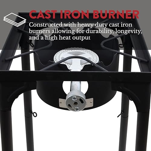 Vista 4 de Estufa de Campamento Portátil de Propano GasOne con Quemador Individual, Pintura de Alta Temperatura y Regulador de Acero Trenzado Rojo QCC con Pata