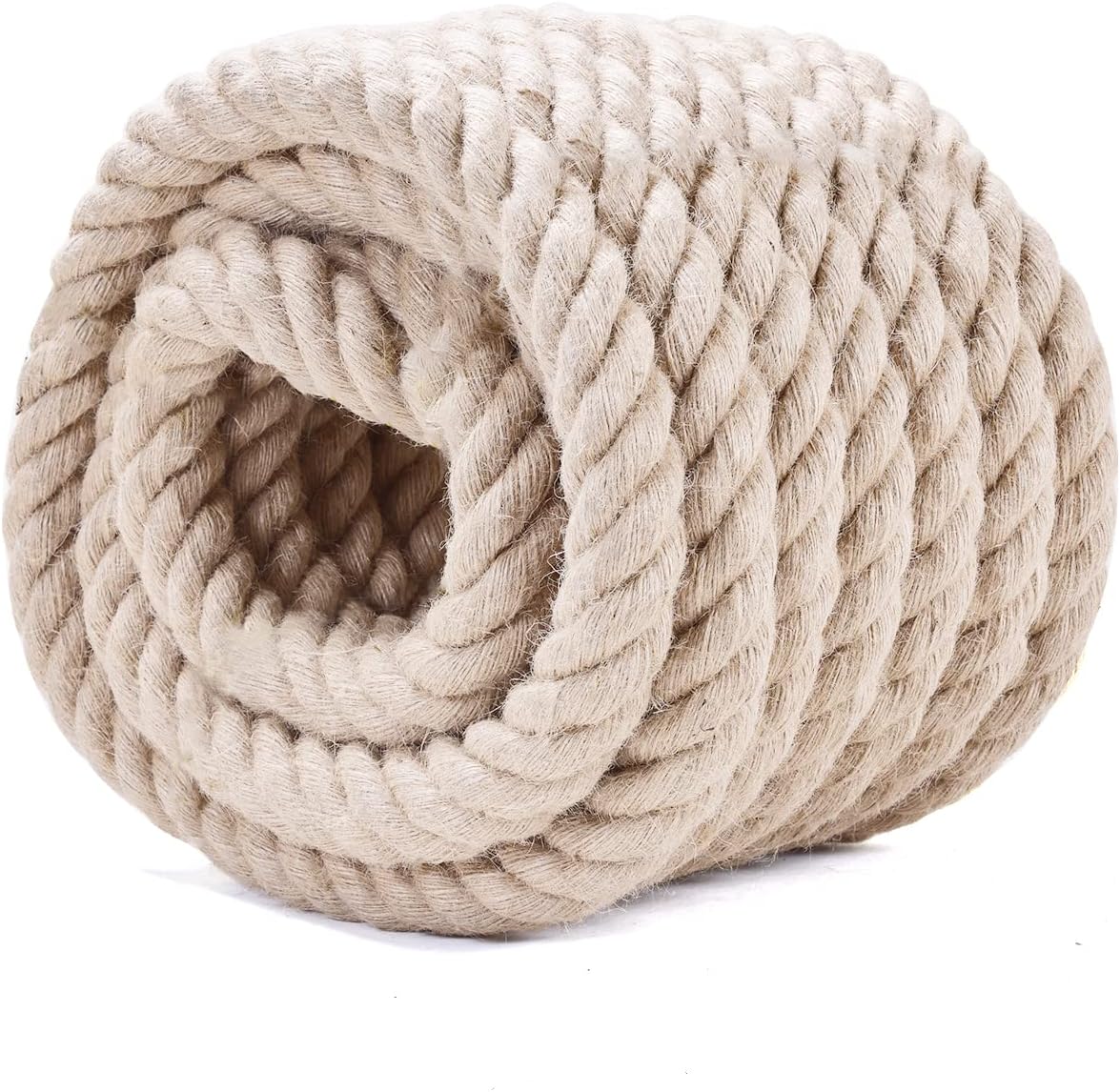 Natural Jute Rope 1-1/2 in x 50 Ft - Heavy Duty Thick Hemp Rope, Twisted Hemp Ropes for Crafts, Porch Swings, Tug of War, Railings, Nautical Decor, Landscaping & Home DIY Projects 1 1/2 inch x 50 FT