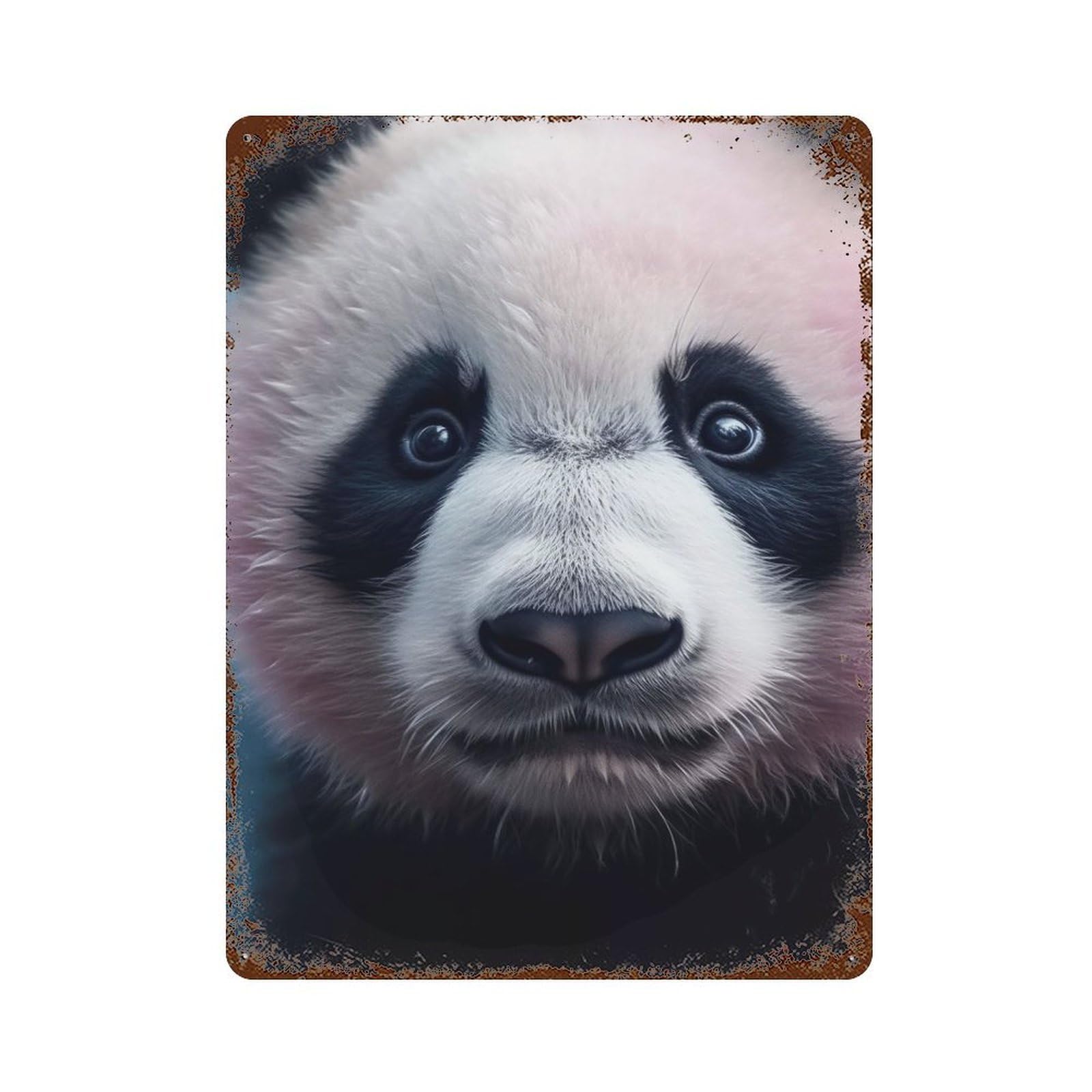 Panda Closeup Face Rusty Metal Tin Sign 15.7"x11.8", for Living Room, Hallway And Home Decor, Old School Wall Decor