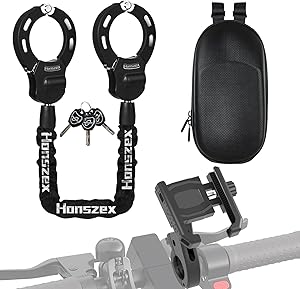 Honszex Schloss für E Scooter, E Scooter Schloss mit Tasche, E Roller Schloß Hohe Sicherheit mit Handyhalterung und Wasserdichter Tasche, Zubehör für Elektroroller und Elektrofahrräder