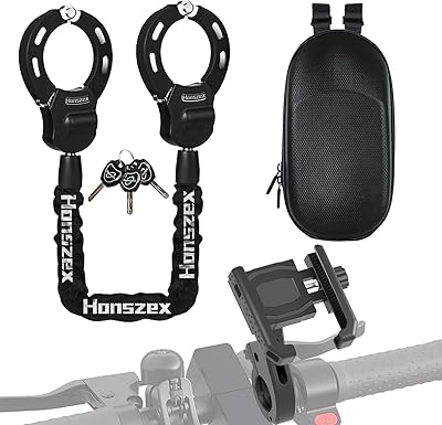 Honszex Schloss für E Scooter, E Scooter Schloss mit Tasche, E Roller Schloß Hohe Sicherheit mit Handyhalterung und Wasserdichter Tasche, Zubehör für Elektroroller und Elektrofahrräder