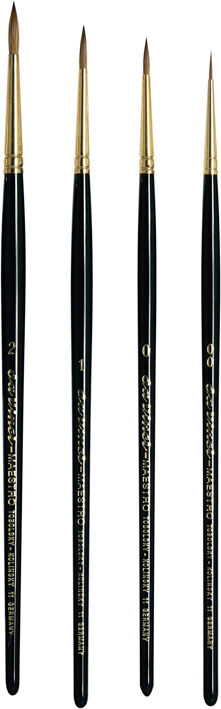 Brushes Watercolor Set 5537a2 - Maestro Kolinsky Red Sable 4 Brush Set - Full Belly Rounds - Series 11 Sizes 2/0, 0, 1 & 2, 1 count, Black