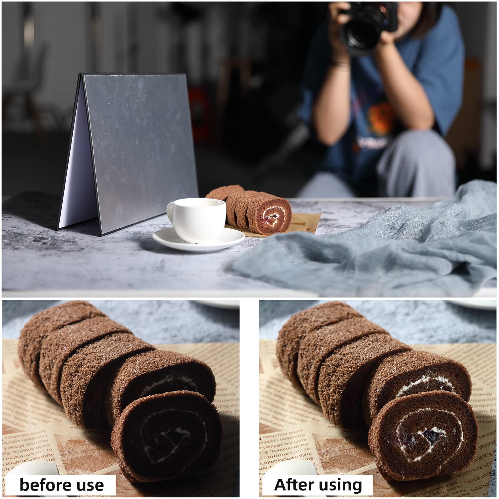 Soonpho Riflettore fotografico 3 in 1 A3 x 2, 42 x 29,7 cm, riflettore pieghevole per fotografia morta vita, gioielli, food, fotografia del prodotto, foto (oro/argento, bianco, nero)