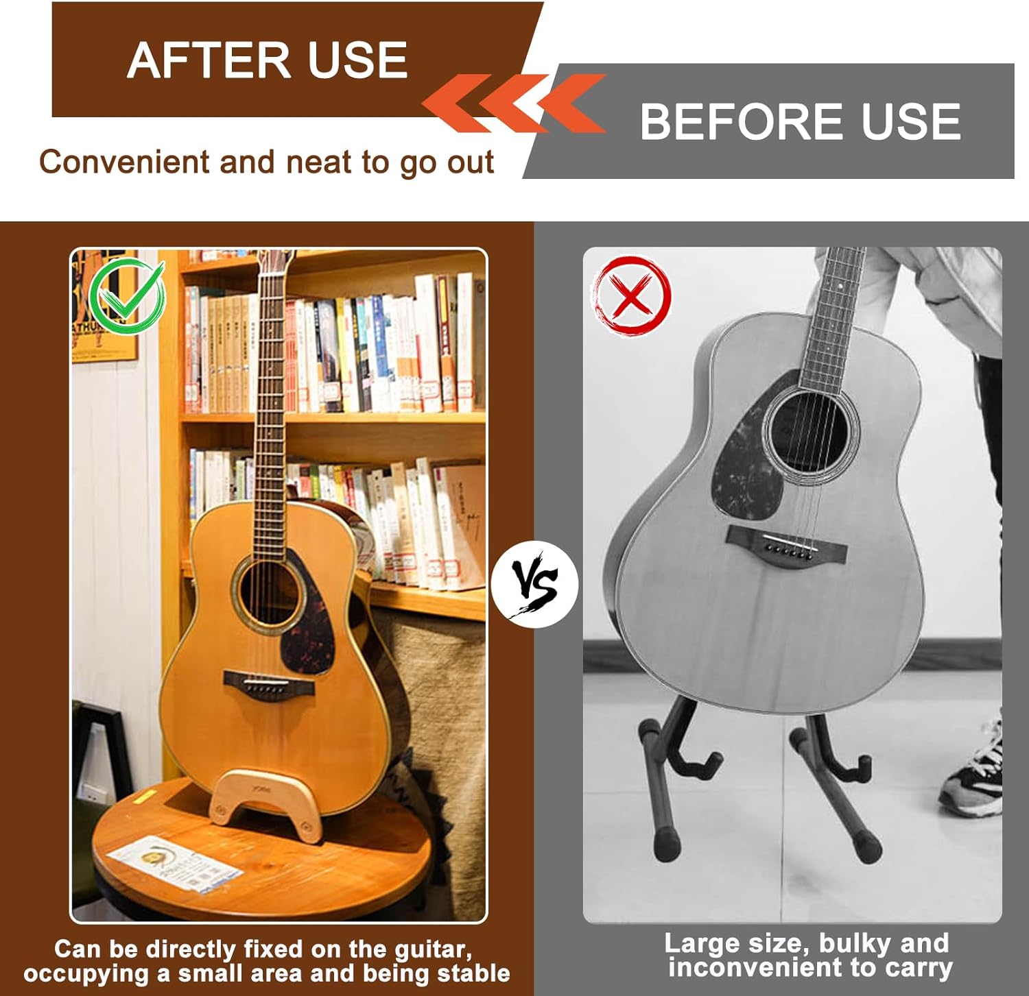 Acoustic Guitar Stand That Doesn't Require Assembly - Solid Wood Portable Floor Holder - Lightweight Travel Friendly Design for Classical/Nylon String Guitars (Not Suitable for Electric Guitars)