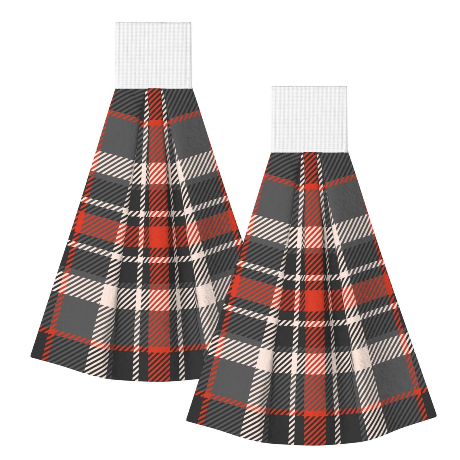 DOPKLNA Tartan, 2 Pcs Hanging Coral Fiber Hand Towels for Bathroom, Absorbent Kitchen Towels