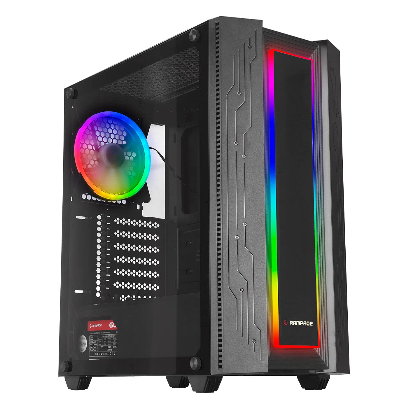 Rampage GRAND 600W 80 Plus Bronze Temper Camlı 14cm RGB Fan+Led Şeritli Gaming Oyuncu Kasası