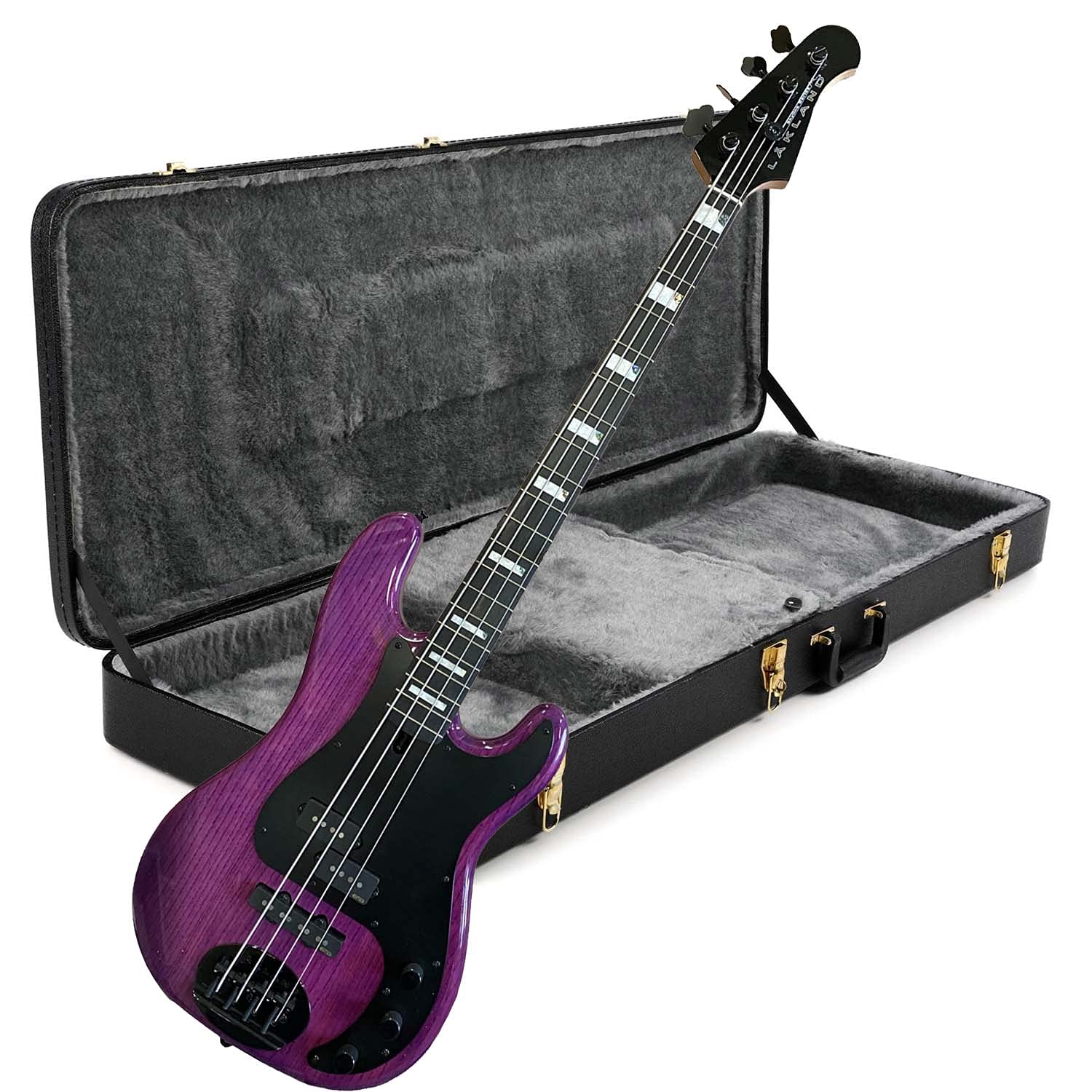 Clutch Lakland Skyline 44-64 GZ Bass Guitar – Translucent Purple, Lakland Hollowbody 30 Hardshell Bundle