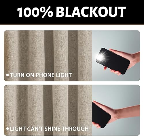 Miniatura 2 de Yakamok Cortinas de lino natural 100% opacas de 84 pulgadas de largo, cortinas texturizadas para oscurecer la habitación para sala de estar,
