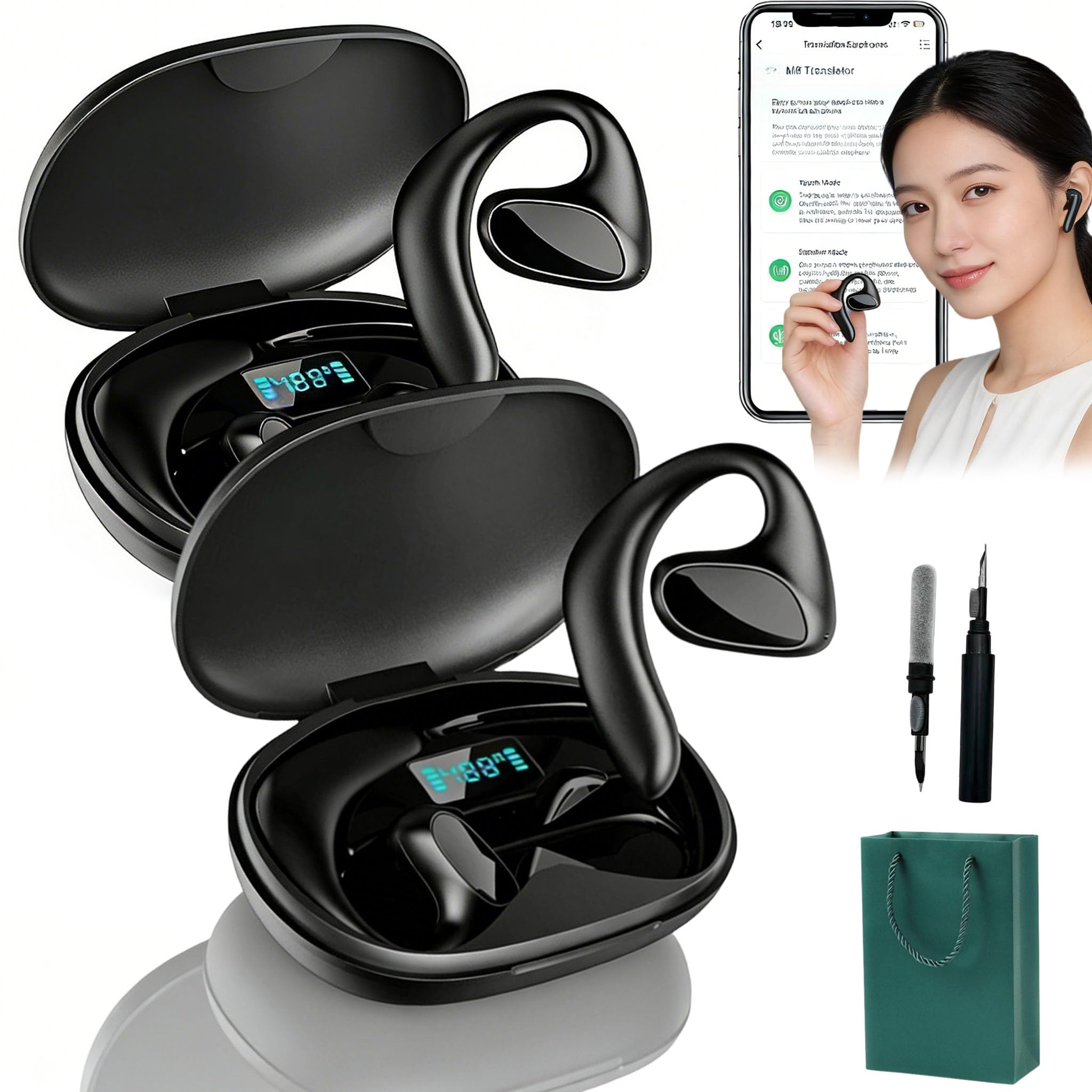 Meacode Traductor, Meacode Ai Translation Earbuds, Auriculares Traductor En Tiempo Real-144 Idiomas/Traducción Simultánea/Función Sin Conexión/ Ruido Para Viajes, Negocios Y Estudios (2PZ-A)