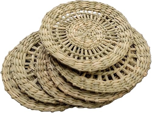 Juego de 6 posavasos de hierba marina con soporte, posavasos hechos a mano, posavasos de algas marinas tejidas naturales, posavasos de jacinto de
