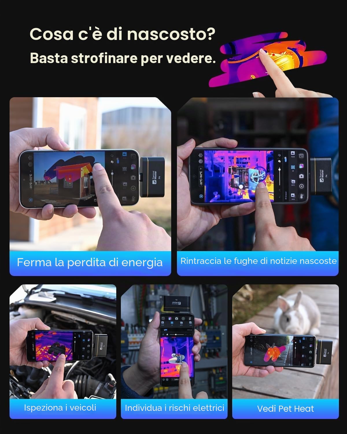 Telecamera termica per Android Thermal Master P4 Dual Lens Infrarossi 512x384 X³ Risoluzione IR, Intervallo di temperatura da -20 a 600 °C, sensibilità 0,035 ℃