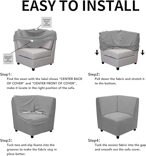 Vista 572 de Easy-Going - Funda elástica para sofá biplaza, 1 pieza, suave, con parte inferior elástica, protector para niños, tela jacquard de elastano y Gris