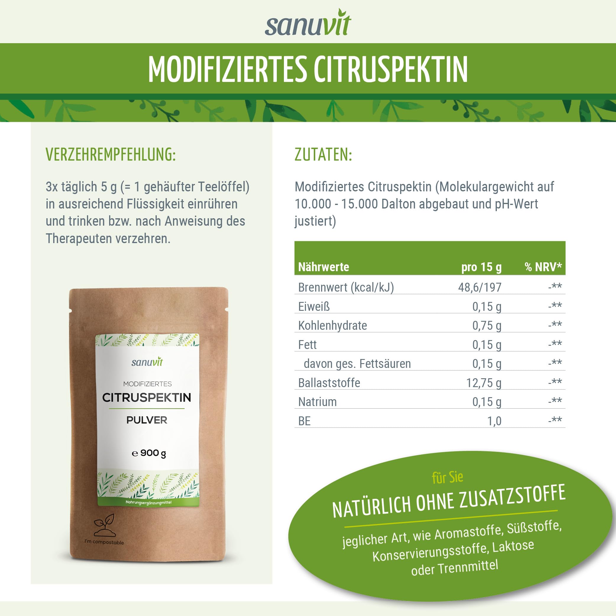 Sanuvit® - Modifiziertes Citruspektin | Natürliche Pektine | MCP | 900g Pulver
