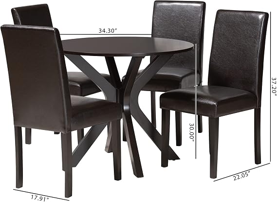 Baxton Studio Asli Modern Espresso Brown Faux Leather and Wood 5-Piece Dining Set