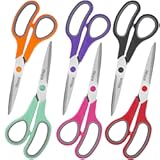 Scissors, Rkqoa 8" Adult Scissors All Purpose 6 Pack - Comfort-Grip Sharp Shears for Office School Sewing Fabric Craft Art Supplies, Teacher/Class Everyday Use, Right/Left Handles