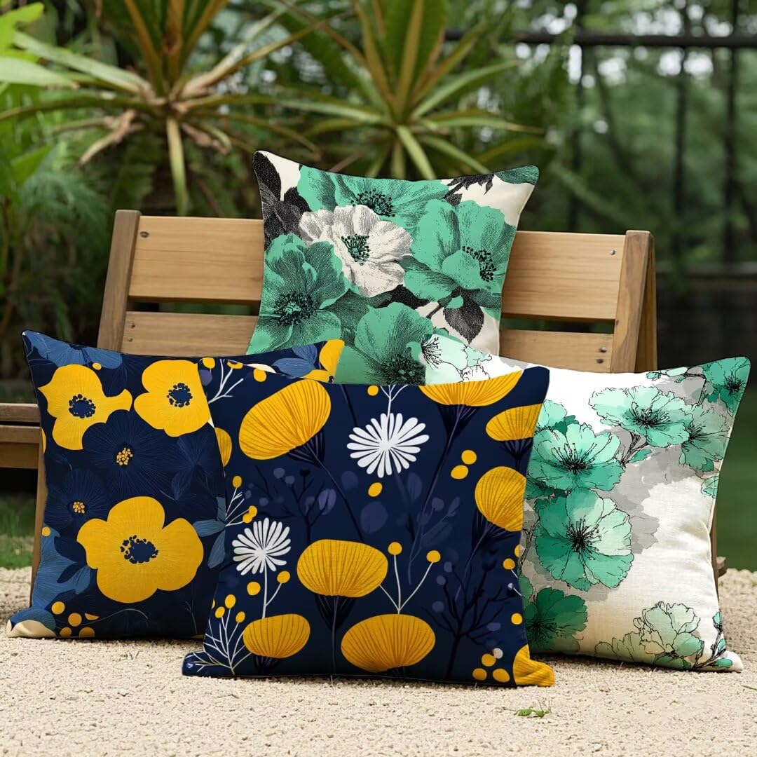 Fundas Cojines 45x45 cm Exterior Cojines Amarillo Fundas de Almohada Juego de 4, Cuadrados Funda Cojin Cian Almohadas con Cremallera, Sofa Cama Decorativos para Hogar, Jardín, Salón y Dormitorio Ym259