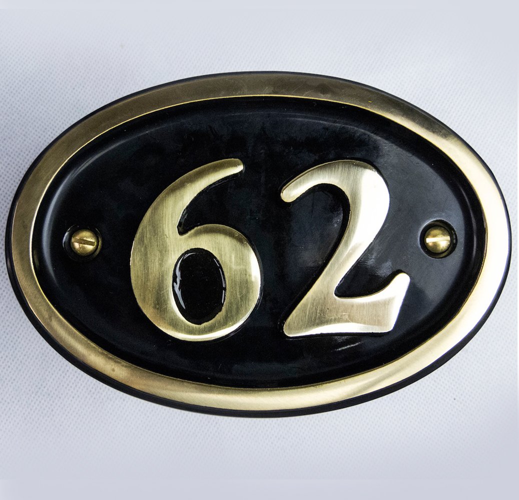 Solid Brass House Number Oval Design (No 62)