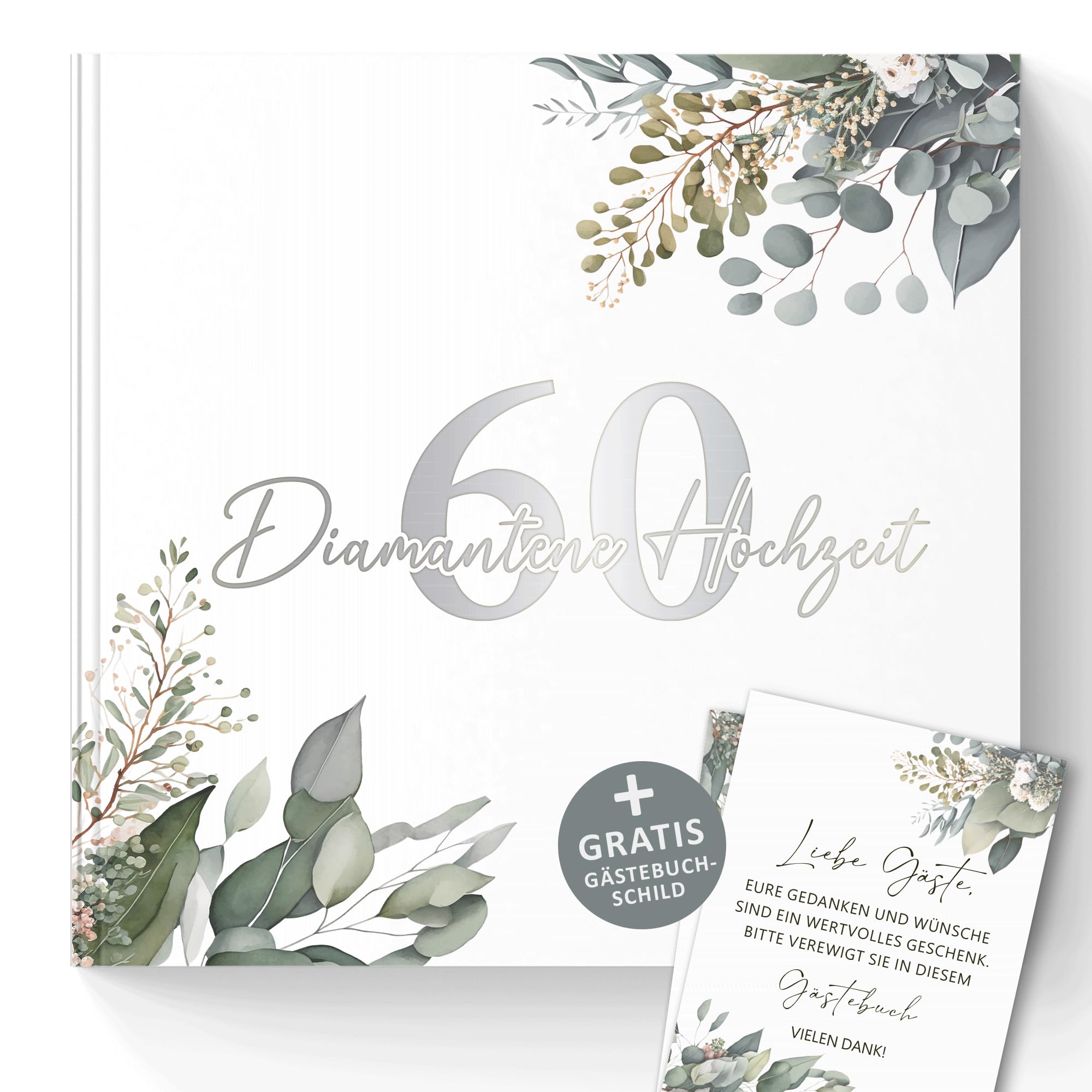 Trendanchor 60 Diamantene Hochzeit Gästebuch zum Ausfüllen und Fotos Einkleben - Geschenkideen zum 60. Hochzeitstag für Eltern - 72 Blanko Seiten ohne Fragen