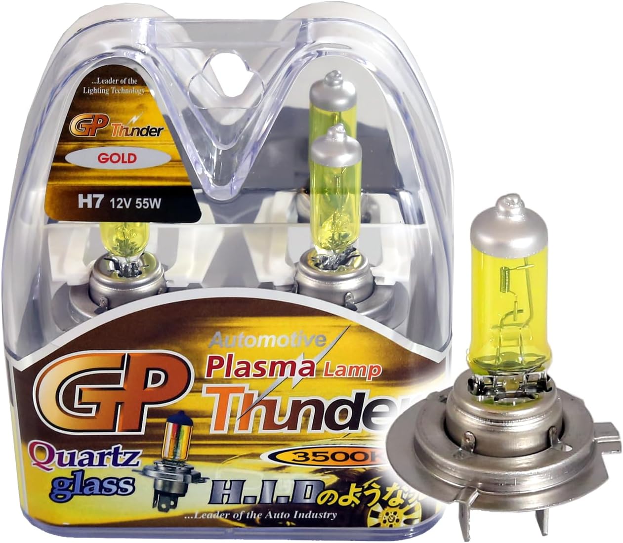 GP THUNDER 3500K H7 55W Golden Yellow Light Bulbs Compatible for Fog Lights - High Beam - Low Beam SGP35K-H7 PAIR