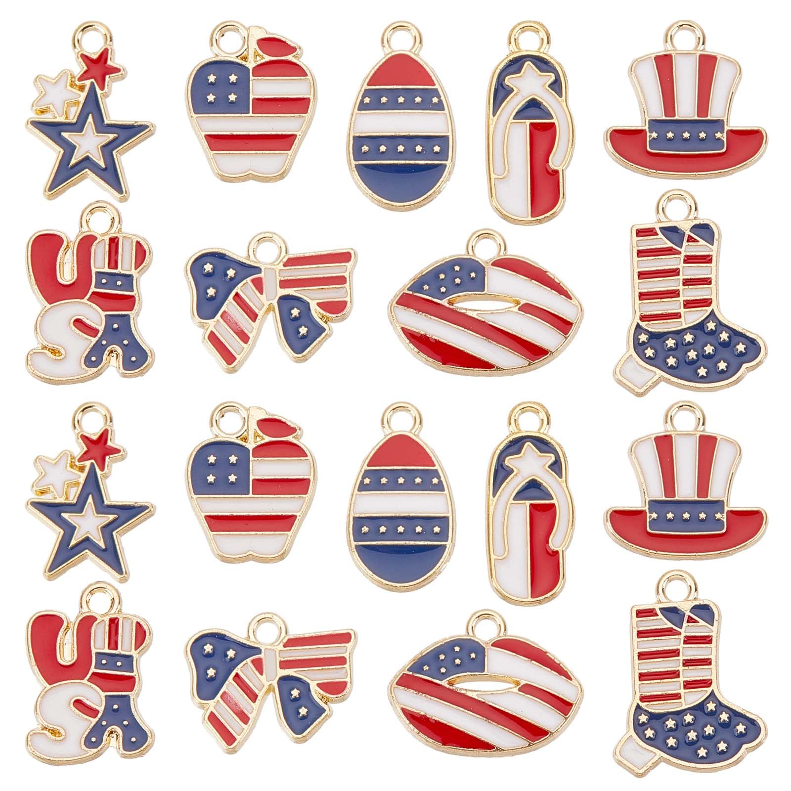 SUNNYCLUE 1boîte 50 pièces Breloques Drapeau Américain Breloques Patriotiques Jour de L'Indépendance Breloque Étoiles et Rayures 4 juillet Breloques Étoile Émail pour Fabrication de Bijoux Boucles D'O