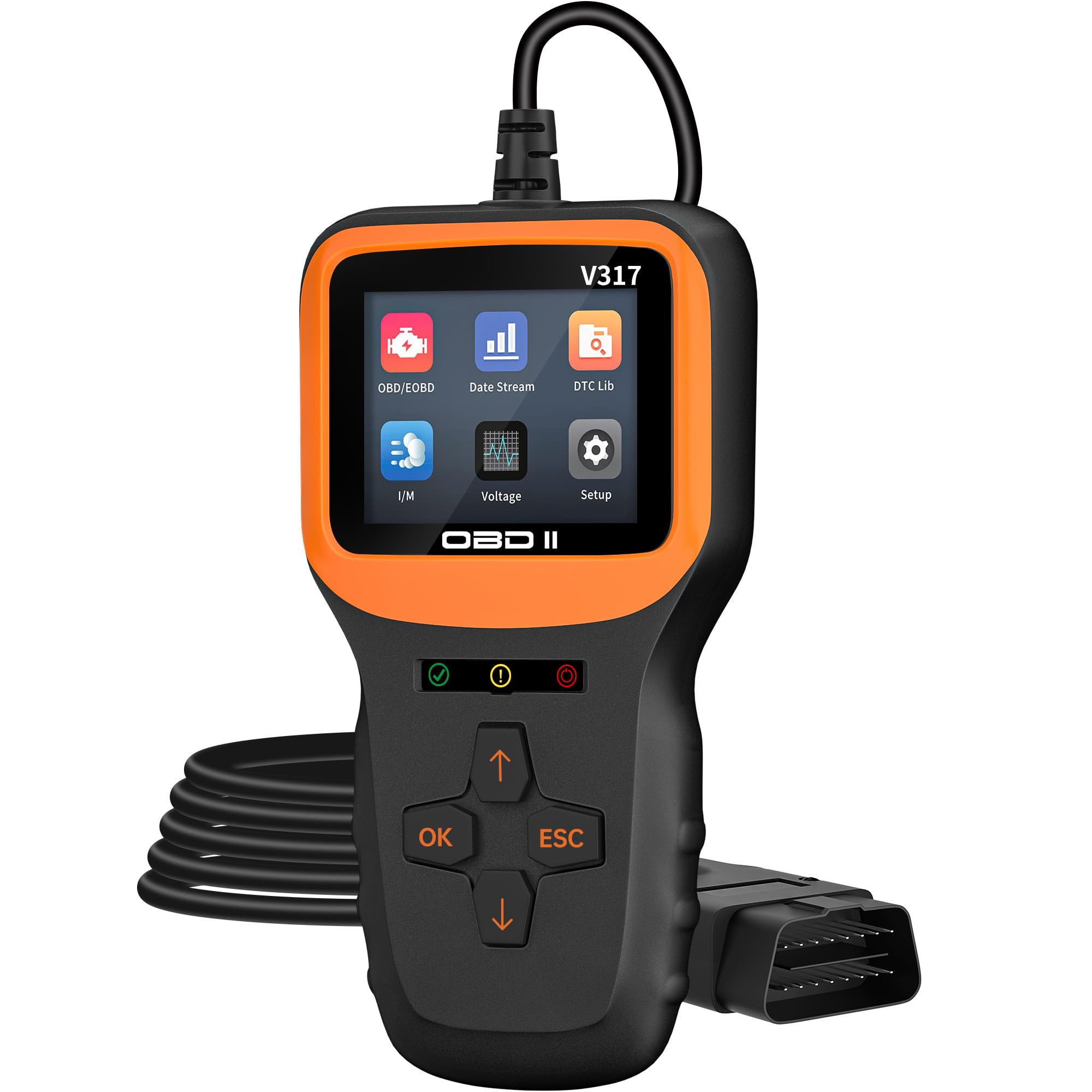 V317 Narzędzie diagnostyczne OBD2, samochodowy czytnik kodów OBD2, czytnik kodów błędów, narzędzie diagnostyczne OBDII/EOBD do wszystkich samochodów z protokołem OBDII (kolorowy ekran LCD)