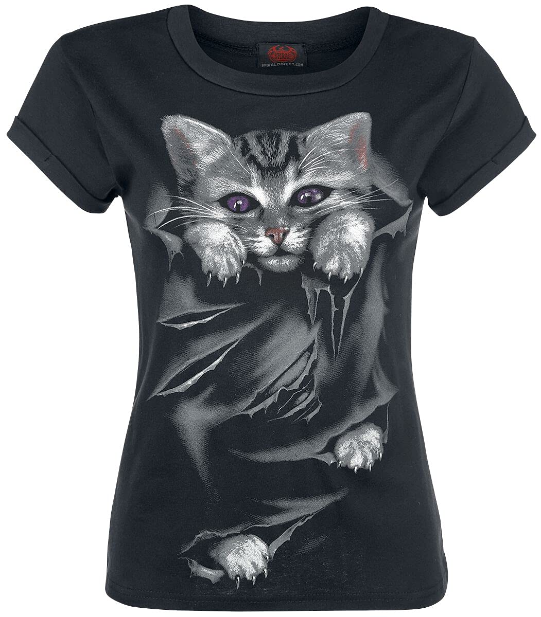 Spiral Direct Women's Bright Eyes - Boatneck Cap Sleeve Top Black T Shirt, Black (Black 001), XXL UK