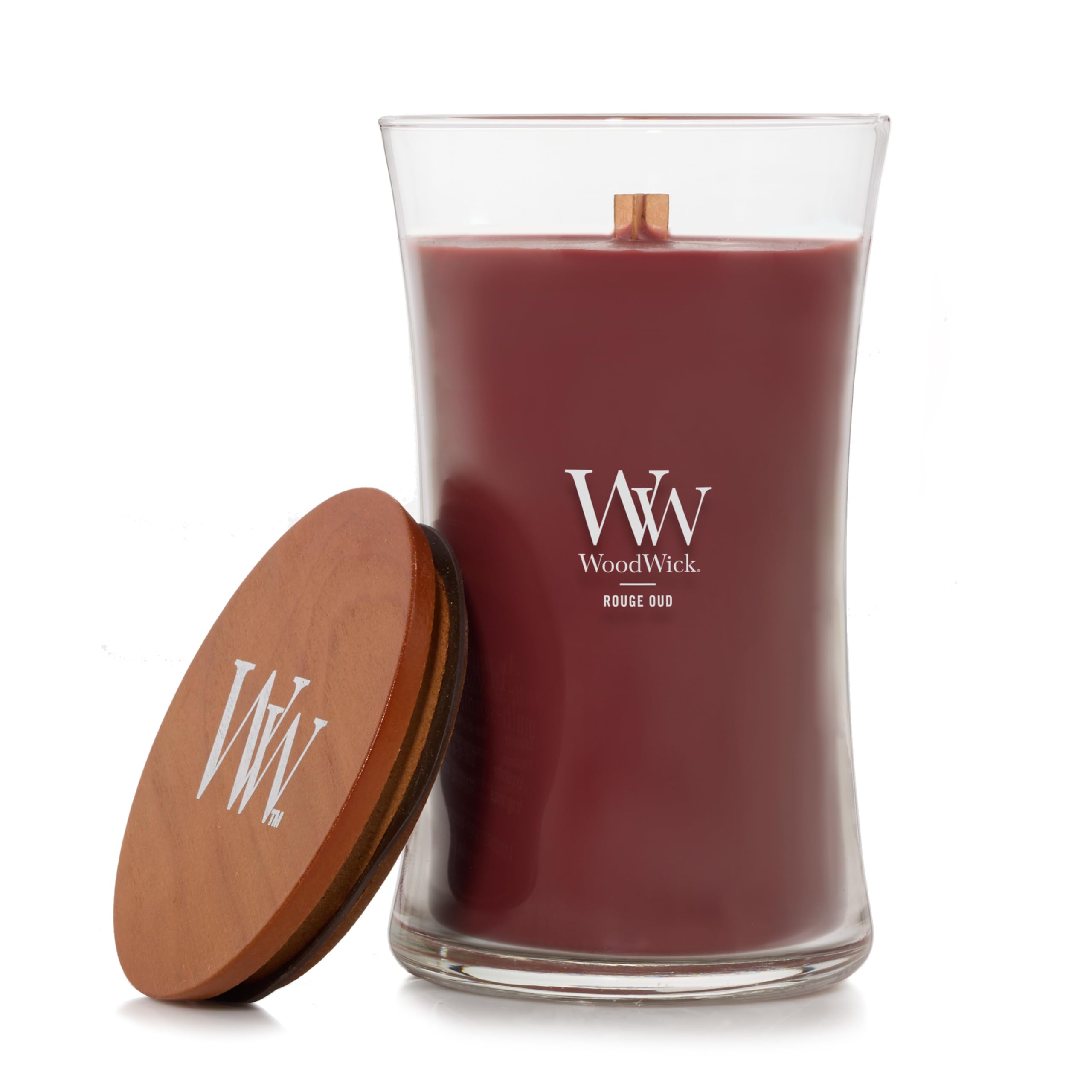 WoodWick Duftkerze mit knisterndem Docht | Große Sanduhr-Kerze Rouge Oud | Lang brennende Kerzen: bis zu 130 Stunden | Perfekte Geschenke für Frauen