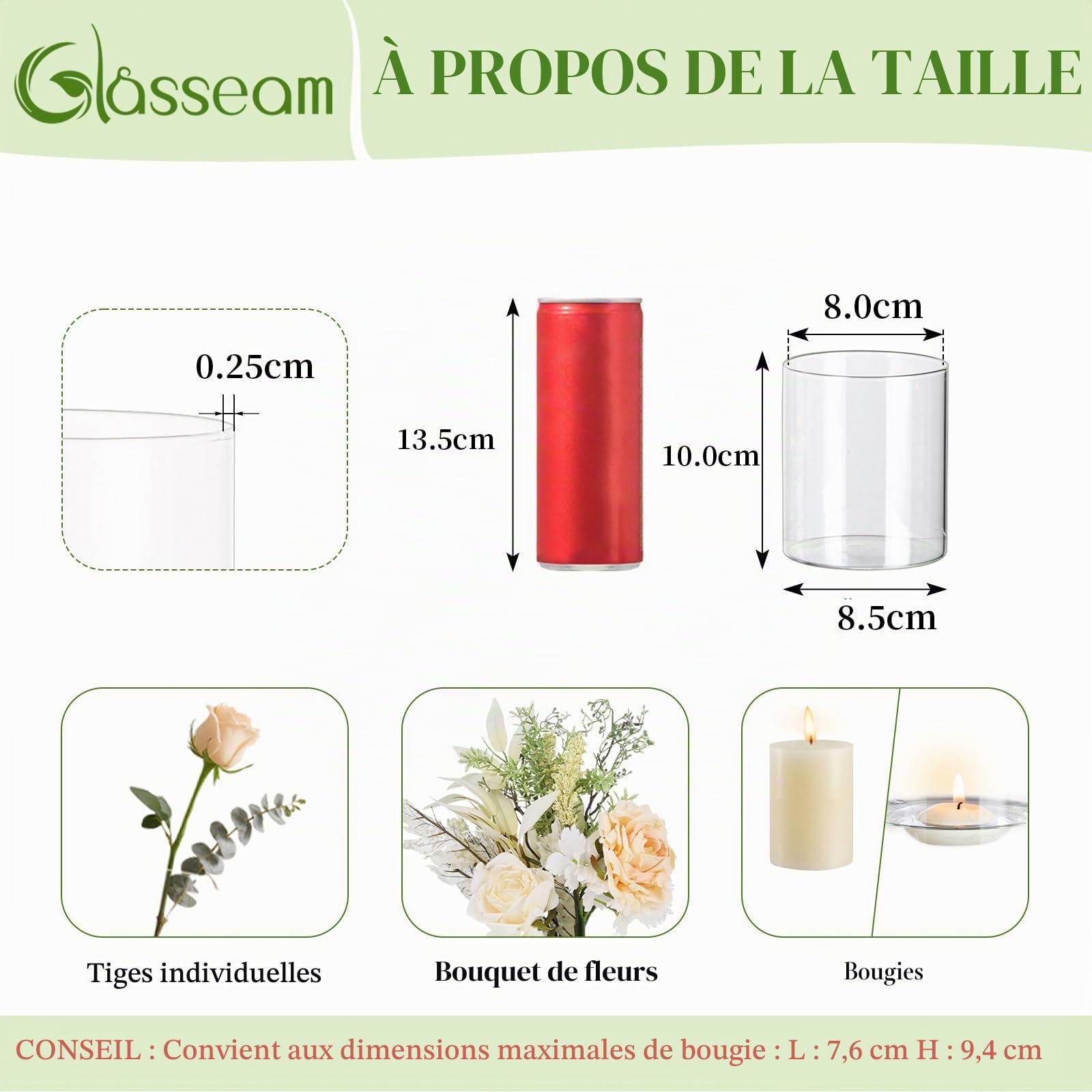 Glasseam Petit Vase en Verre, Vases Cylindriques Transparents pour Fleurs, 10 X 8,5 Cm Vase à Bourgeons, Lot de 12, Vases à Fleurs Modernes pour La DéCoration