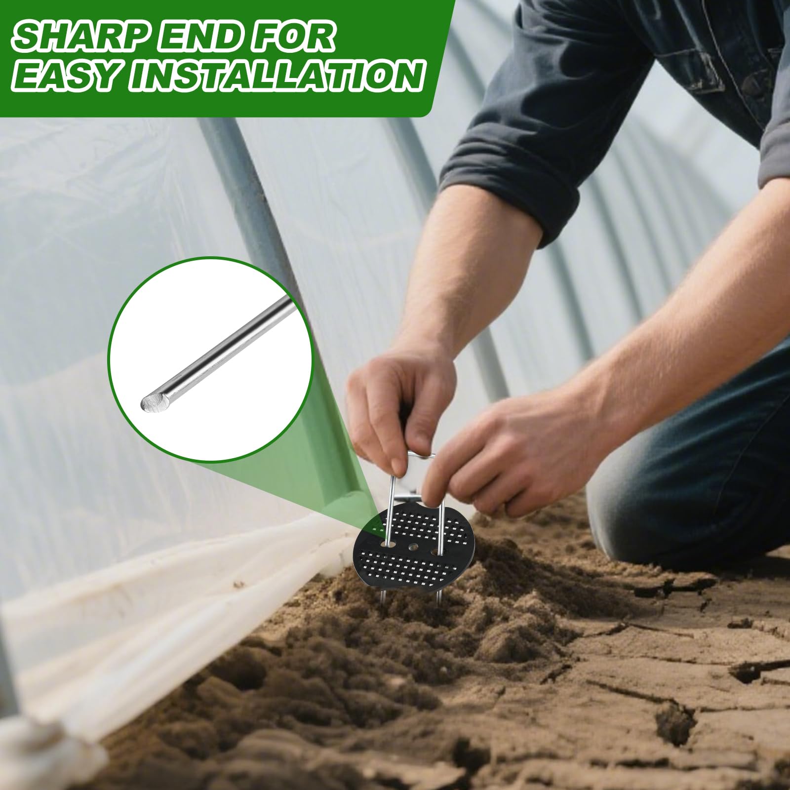 200 estacas de grapas de paisaje + 200 juntas, estacas de jardín galvanizadas de 6 pulgadas, estacas de patio en forma de U de calibre 11 para decoraciones al aire libre, estacas de suelo resistentes