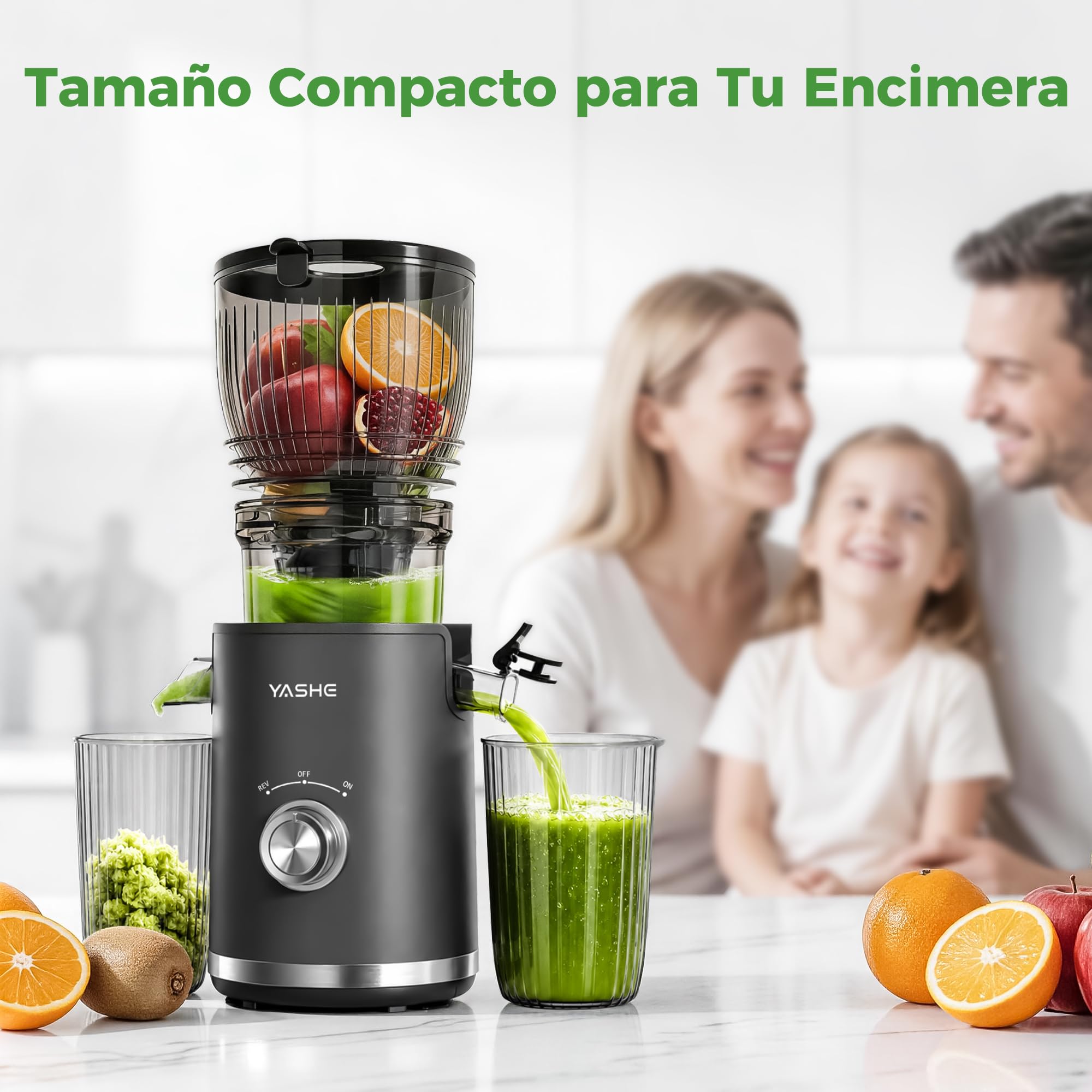 YASHE Extractor de Zumos Lento 300W, Boca 148 mm para Frutas y Verduras Enteras, con Función Marcha Atrás, Motor Silencioso, Sin BPA, Fácil Limpieza