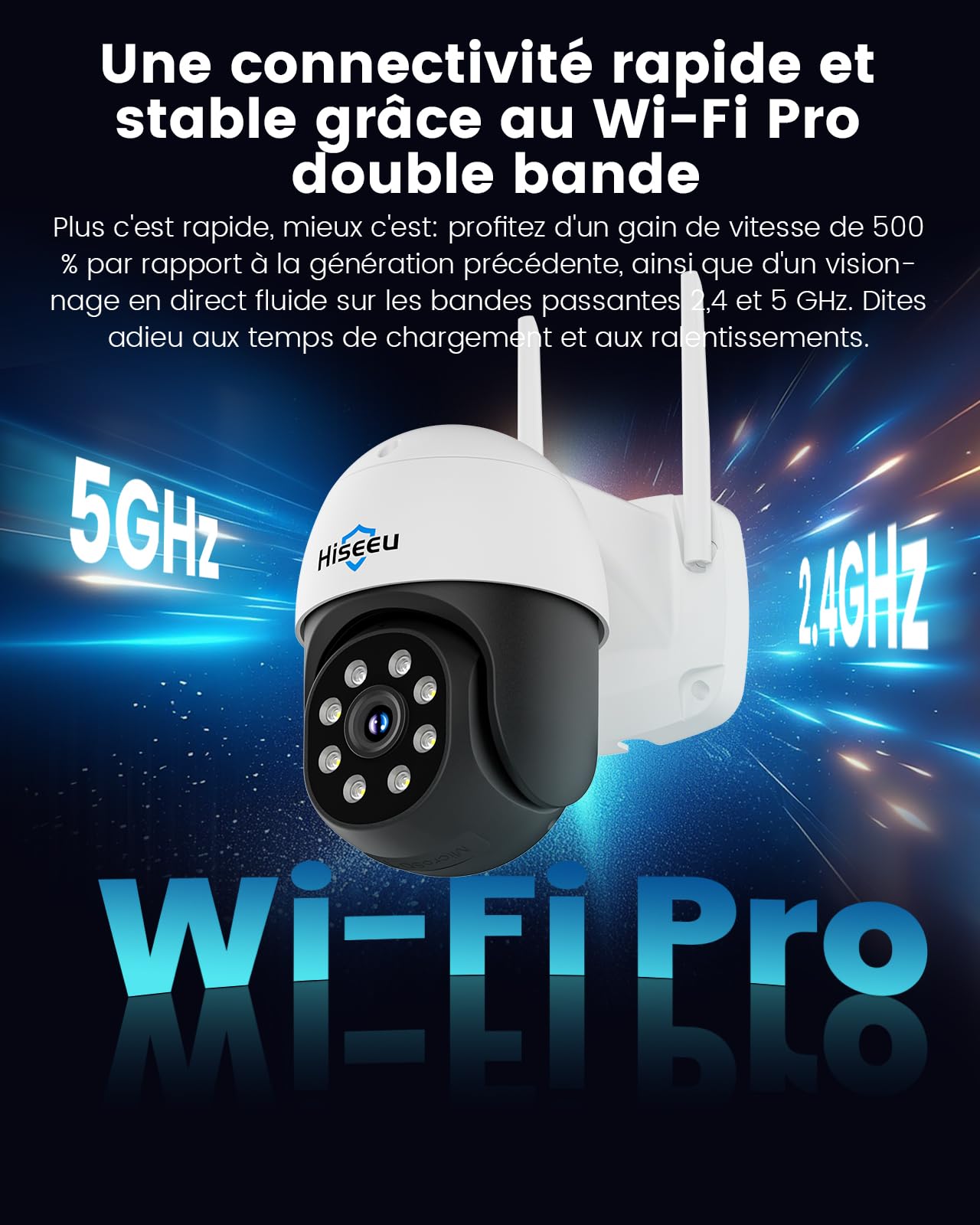 Hiseeu 4K 8MP Caméra de Surveillance Extérieure, PTZ WiFi Suivi Automatique, Vision Nocturne Couleur, Zoom Numérique, Vidéosurveillance 360°