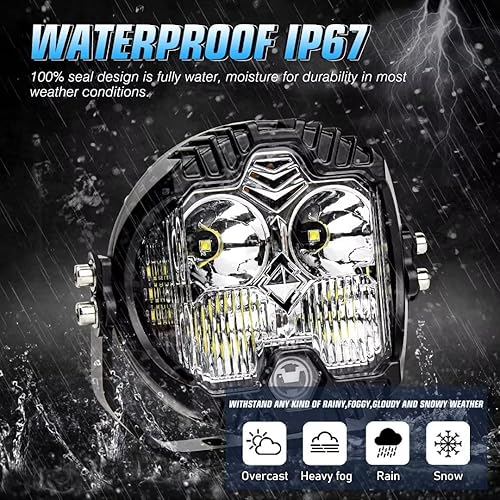 Miniatura 7 de Luces de conducción LED de disparo lateral de 5 pulgadas, color blanco y ámbar, 55 W, 5500 lúmenes, haz combinado de luz antiniebla de trabajo para