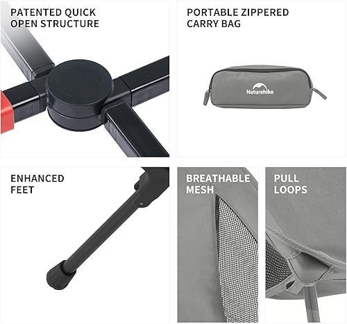 Miniatura 6 de Naturehike Silla de camping a presión, silla de mochilero portátil con bolsa de almacenamiento, silla de campamento plegable ligera y compacta