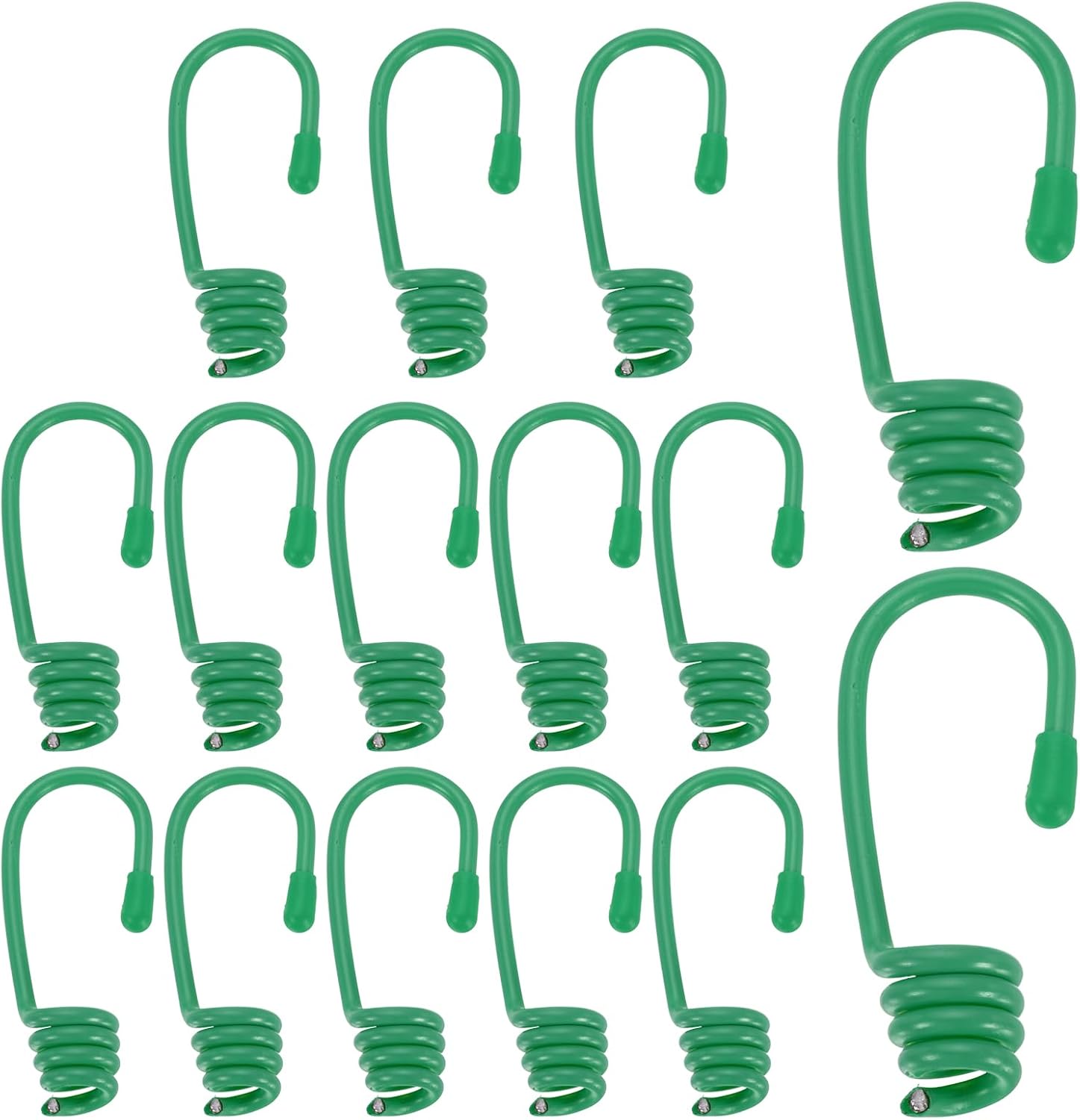 PATIKIL 9/32"(7mm) Bungee Cord Hooks 2.8" Length, 15Pcs Heavy Bungee Shock Cord Hook Spiral Wire Hooks End for Rope Strapping Tape Camping Tents Trucks Boats, Green