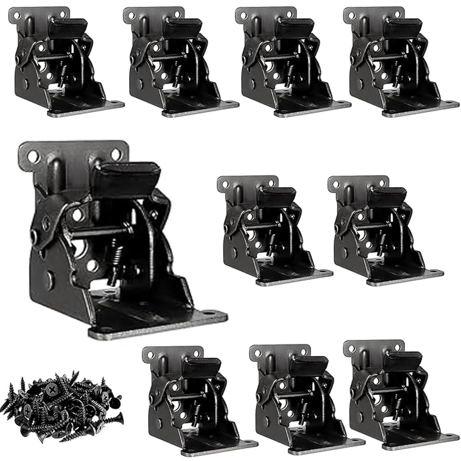 FUNSUEI 10 PCS Foldable Support Bracket, 90 Degree Self-Lock Hinge with Screws,Heavy Duty Locking Hinge for Table Leg, Bed Leg, Workbench