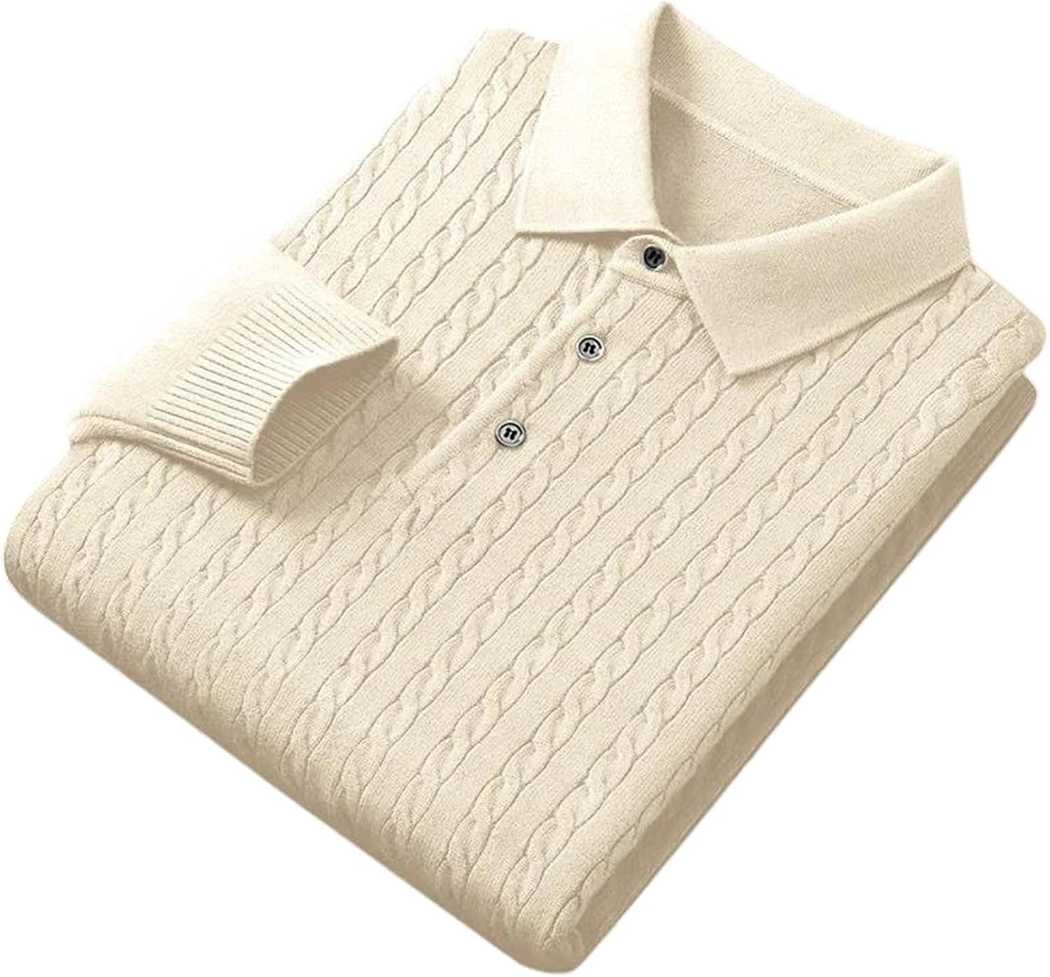 Men's Knitted Pullover Polo Sweaters Long Sleeve Slim Fit Turndown Collar Warm Heavyweight Outerwear Top with Button Placket