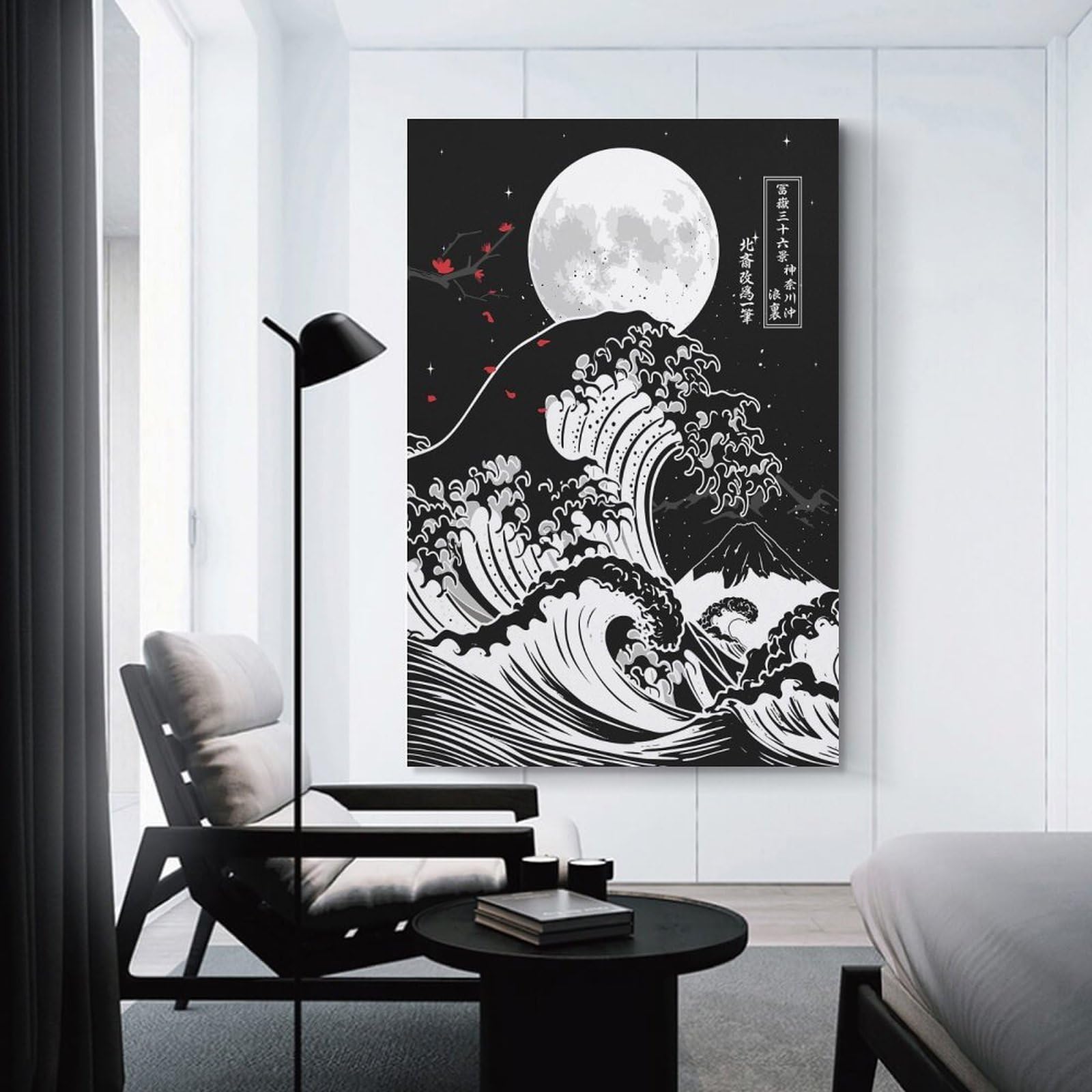 Junmoney Unframe-Great Wave Off Moon Great Wave Off Moon Canvas Art Print 20X30inch(50X75cm), For Gallery Wall Layouts In Home Or Office, Decorative Artwork With Flexible Styling