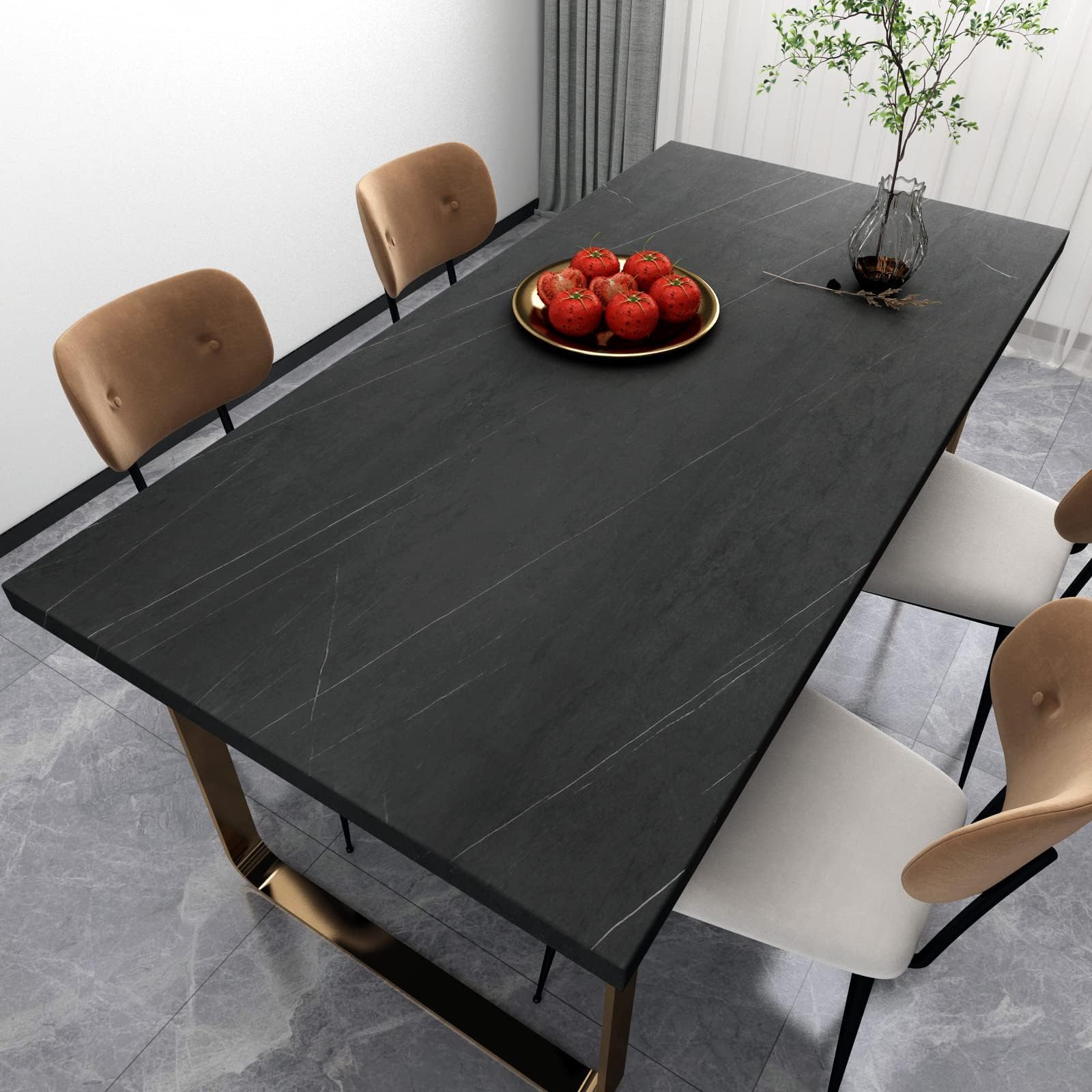 Decotalk Carta Adesiva Per Mobili Effetto Marmo Nero Per Cucina 81X500cm Carta da Parati Moderna Rimovibile Pellicola Adesiva Per Mobili Pietra Marmo Nero Impermeabile Top Bagno Armadio Cassetti
