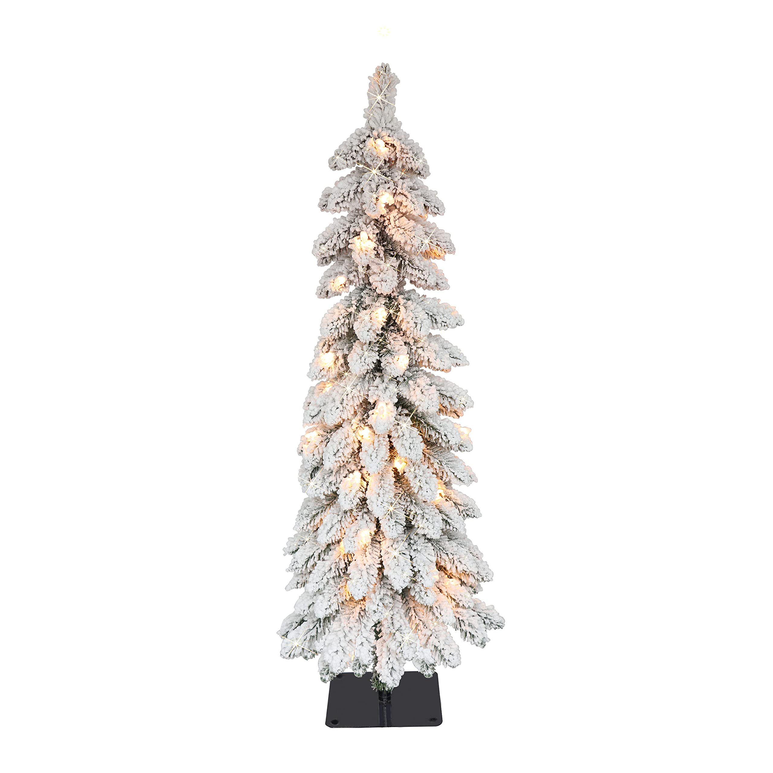 Puleo International 3 ft Pre-Lit Flocked Pencil Alpine Artificial Christmas Tree with 35 Lights Green