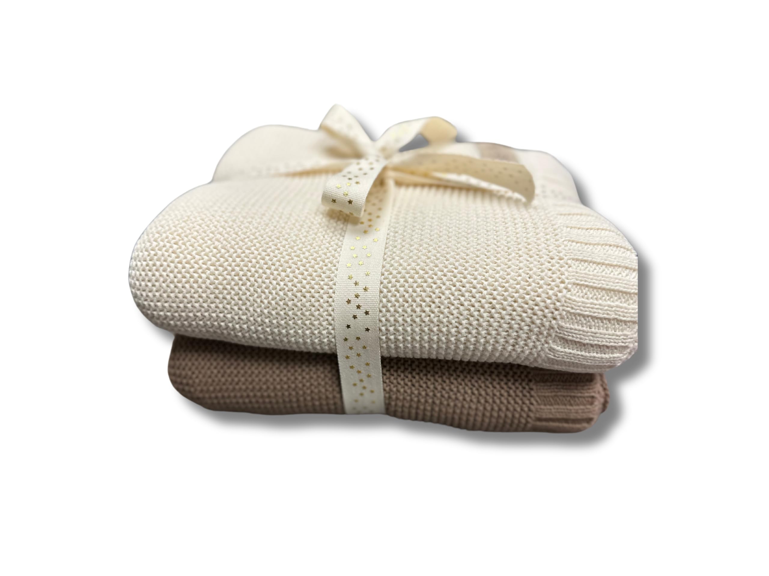 Mantas de algodón de punto para bebé, para una comodidad extrema, calidez transpirable y cuidado suave para recién nacidos y bebés (paquete de 2, crema y café)