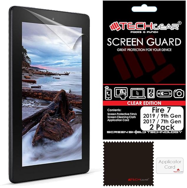 TECHGEAR [Pack of 2] Screen Protectors for Previous Amazon Fire 7" (2019 / 9th Generation & 2017 / 7th Gen.) Clear Lcd Screen Protector Covers for Fire 7 & Fire Kids Edition 7" 2019/2017