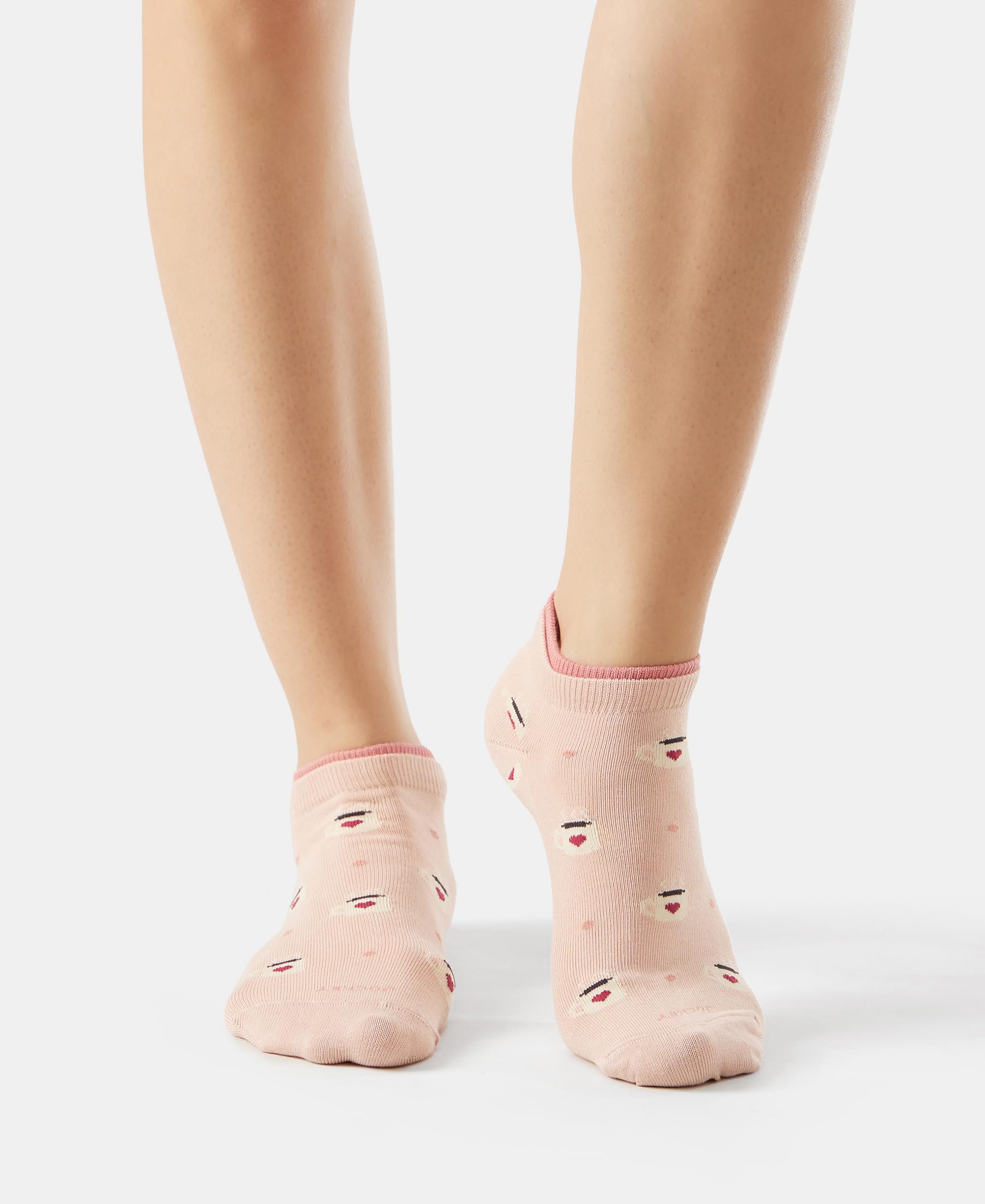 Jockey 7480 Women's Compact Cotton Stretch Low Show Printed Socks with Stay Fresh Treatment (Pack of 2)_Rose Smoke & Beet Red_FREE SIZE - Image 6 thumbnail