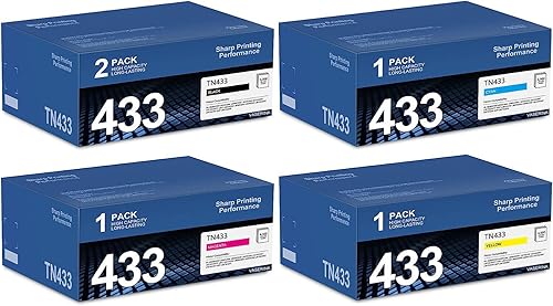 5PK TN-433 - Juego de cartuchos de tóner (2BK+1C+1M+1Y) TN433BK TN433C TN433M TN433Y Cartucho de tóner de alto rendimiento VASERIN Reemplazo