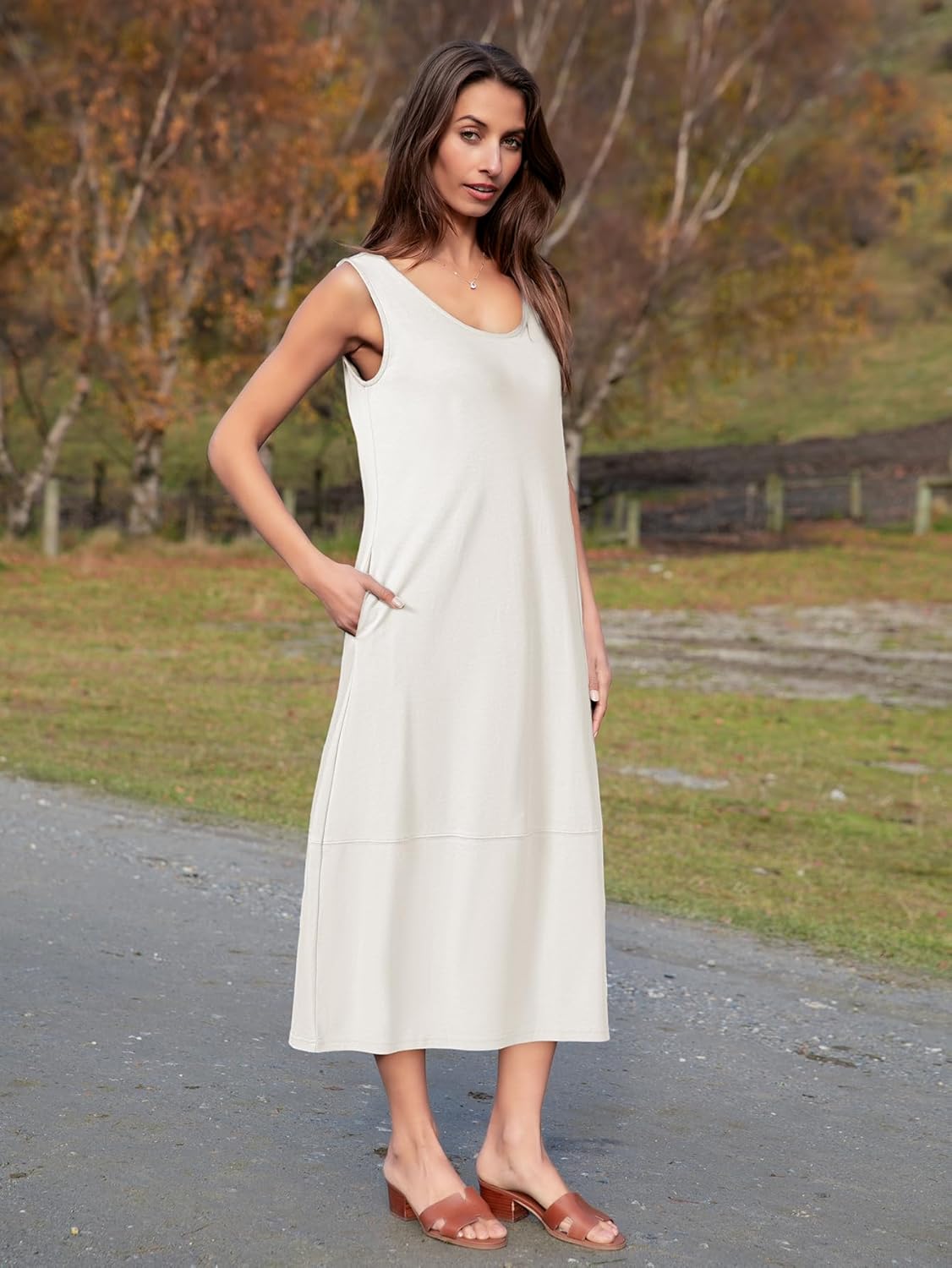 BerryGo Womens Summer Cotton Midi Dress Sleeveless Vacation Beach Casual Tank Dresses 2026 Long Sundress Trendy - Image 3