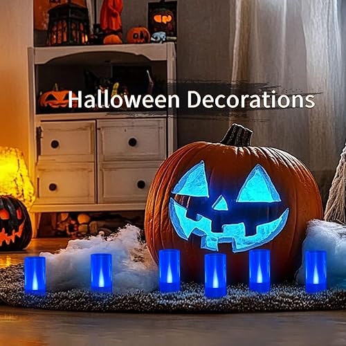 Miniatura 2 de LANKER Velas sin llama, velas LED de pilar que funcionan con pilas, 1.5 pulgadas de profundidad x 3 pulgadas de alto, luz azul parpadeante