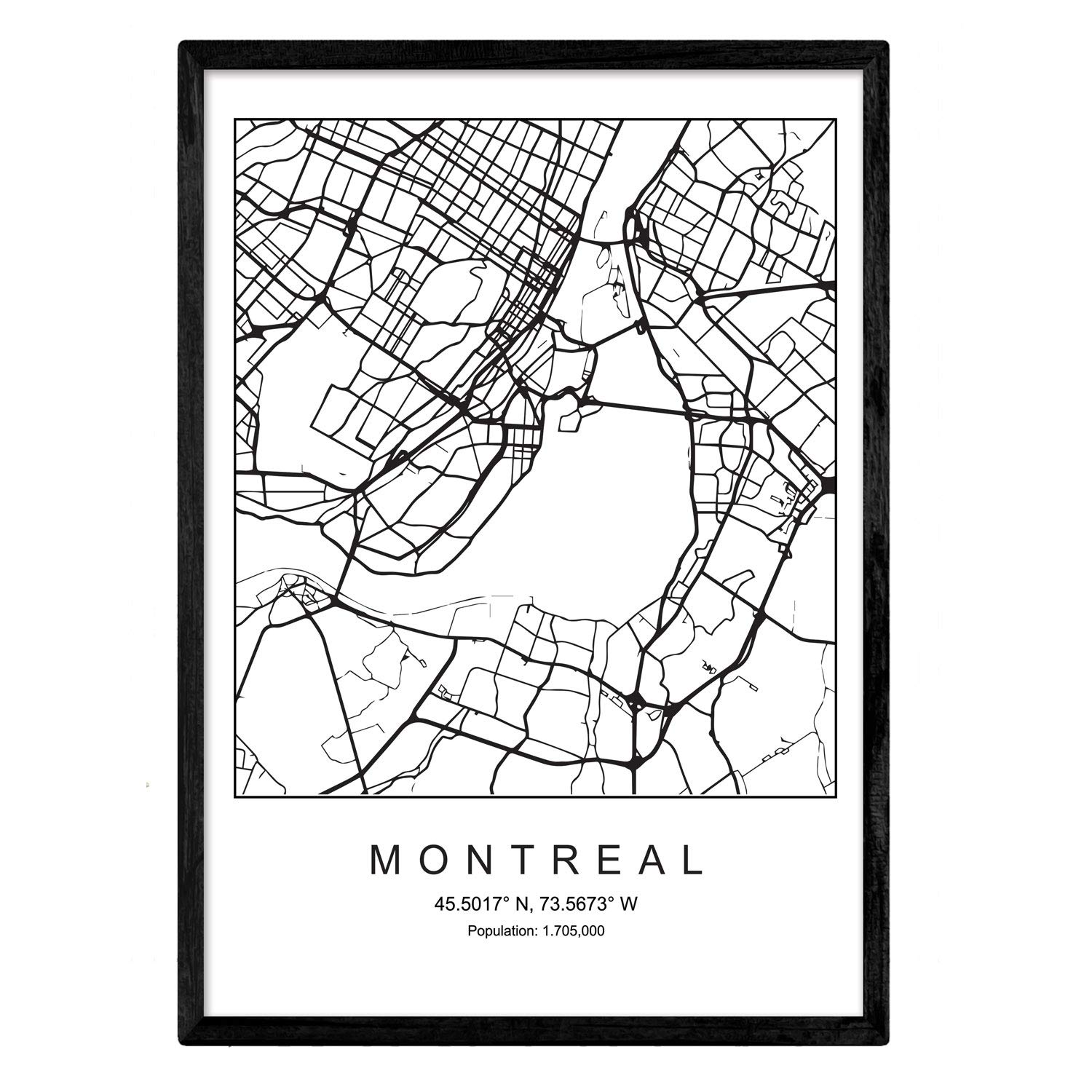 Nacnic Print Montreal city map Nordic style black and white. A3 size poster Printed paper No 250 gr. Paintings, prints and posters for living room and bedroom