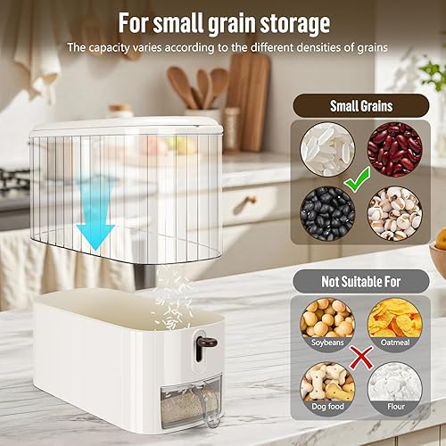 Miniatura 5 de Dispensador de arroz transparente, dispensador de cereales con tapa, escala de tiempo, cubo dispensador de alimentos hermético para arroz, maíz,
